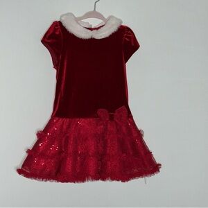 Jona Michelle Drop Waist Velour Bodice Party Dress with White Faux-Fur Collar 3T